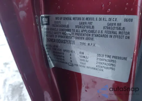 2008 Chevrolet Hhr Ls from USA, damaged, VIN 3GNCA13D88S717076